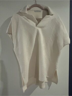 Lightweight Cream Knit Short-Sleeve Polo Top
